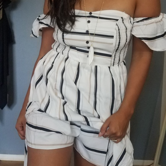 LAST//BEVERLY IVORY NAVY TAN STRIPED MAXI ROMPER - Picture 6 of 8